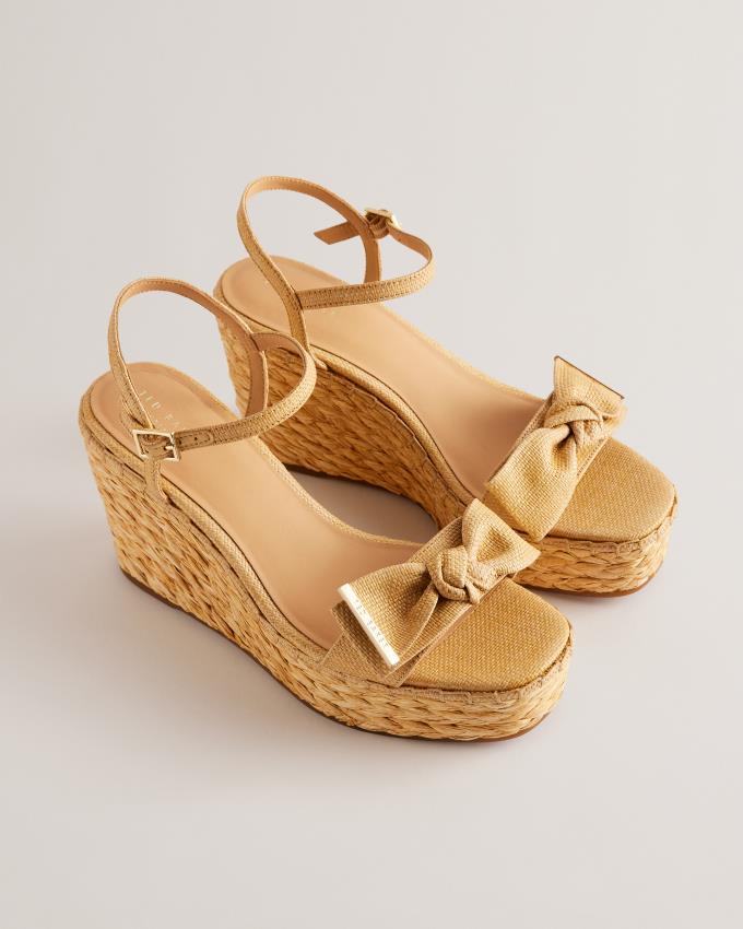 Sandale Ted Baker Raffia Bow Detail Wedge Beige Femme | VHK-83853694